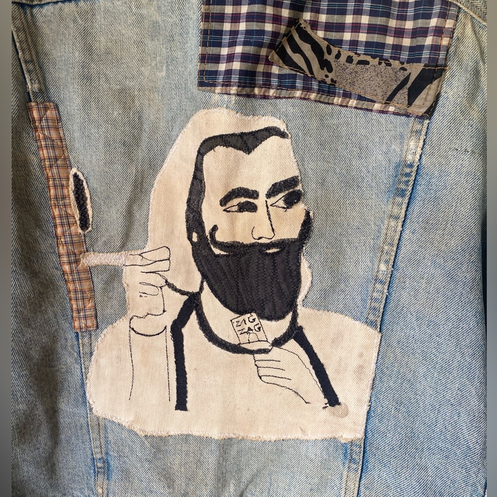 Vintage 70s 80s Levis OOAK Zig Zag Man Patchwork Denim Trucker Jacket Smoker - Picture 10 of 16